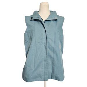 Eileen Fisher Women's Vest SZ Small Blue Fleece Lined Mock Neck 2 Way Zip Warm